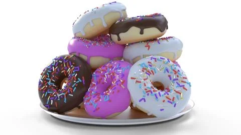 Donuts fall on plate Stock Illustration