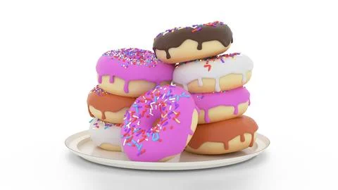 Donuts fall on plate Stock Illustration