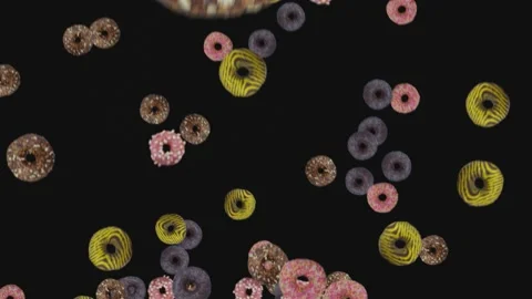 Donuts fly up on a black background Stock Footage 197014263