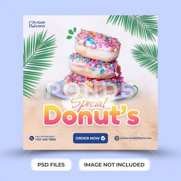 Donuts Food Menu social media post template PSD Template