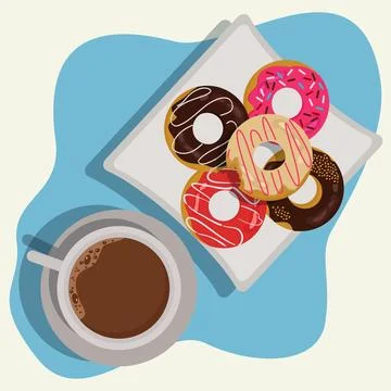 Donuts with a glass of melted chocholate vector illustration Stock Illustration