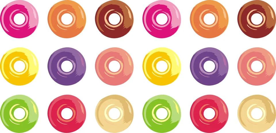 Donuts in glaze collection vector set isolated on awhite background flatlay Stock Illustration