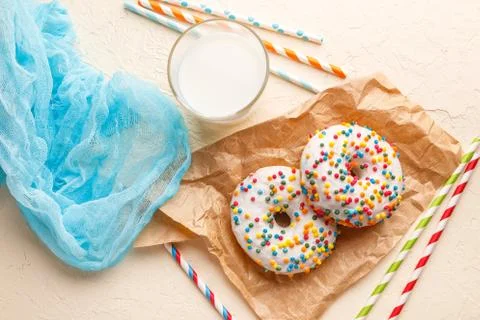 Donuts glazed with various sprinkles Stock Photos
