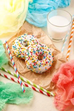 Donuts glazed with various sprinkles Stock Photos