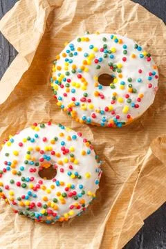 Donuts glazed with various sprinkles Stock Photos