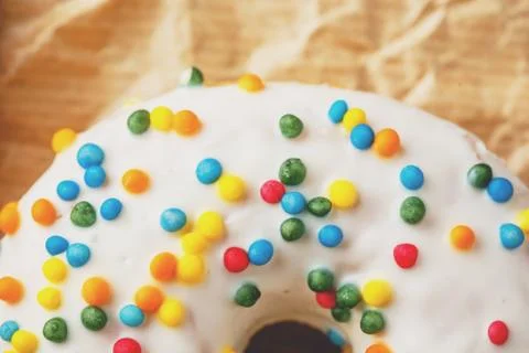 Donuts glazed with various sprinkles Stock Photos