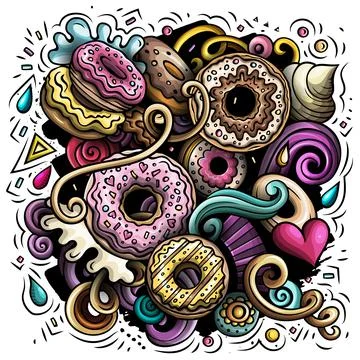 Donuts hand drawn vector doodles illustration. Stock Illustration