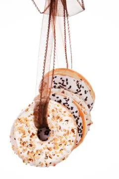 Donuts hanging. Stock Photos
