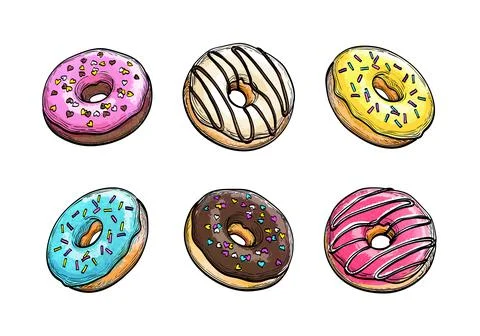 Donuts with icing and chocolate. Stock Illustration