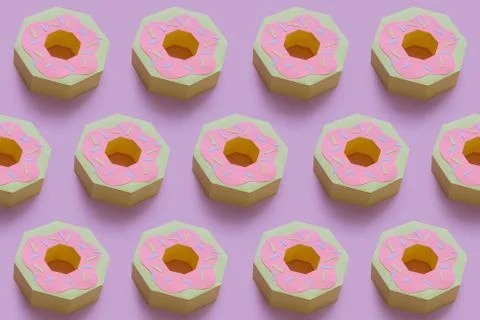 Donuts made of paper pattern on pink pastel background. Stock Photos