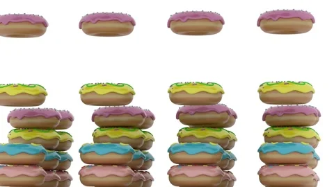 Donuts queue fall on white background Stock Footage 303843419