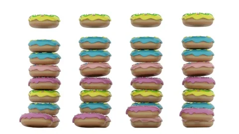 Donuts queue on white background Stock Footage 303843384