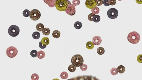 Donuts rain on white background Stock Footage 197014281