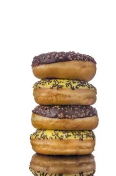 Donuts on reflection table Foto stock