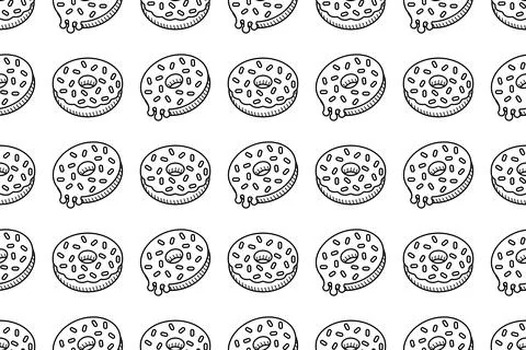 Donuts seamless pattern black and white line Stock Illustration