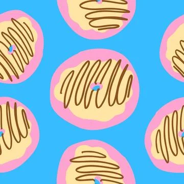 Donuts seamless pattern with chocolate and vanilla cream and pink glazed ba.. Stock Illustration