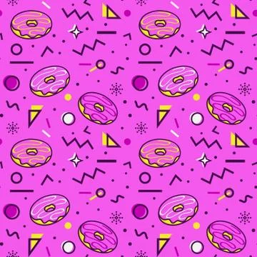 Donuts seamless pattern in memphis style. Stock Illustration