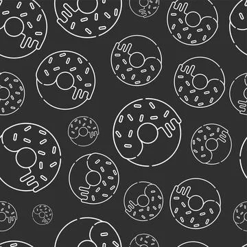 Donuts Seamless Pattern Texture Black and White Illustrazione stock