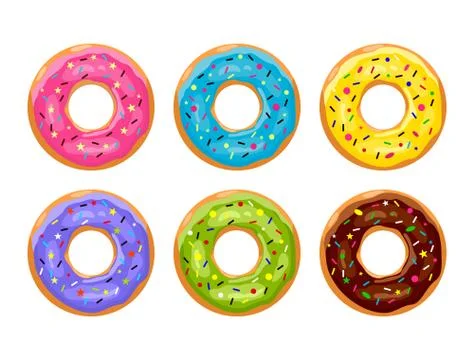 Donuts set isolated on white background in realistic style. Color glazed donu Stock Illustration