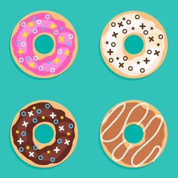 Donuts, set of realistic donuts on a green background. Vector illustration. Stock Illustration