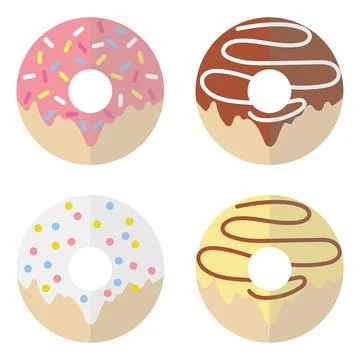 Donuts, a set of realistic donuts on a pink background with a white stroke. Stock Illustration