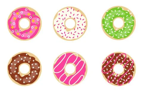 Donuts, a set of realistic donuts on a white background with a white stroke. Stock Illustration