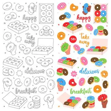 Donuts set in vertical banner. Glazed doughnuts with sprinkles. Bakery sweet Stock Illustration