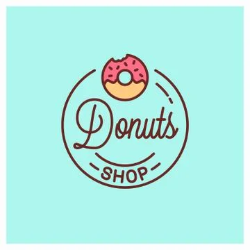 Donuts shop logo. Round linear of donut bakery Stock Illustration