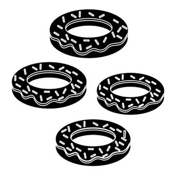 Donuts silhouette on white background. Sweets and desserts. Stock Illustration