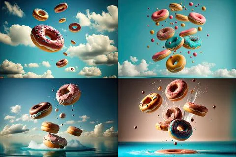 Donuts on the sky, Made by AI,Artificial intelligence Stock Illustration