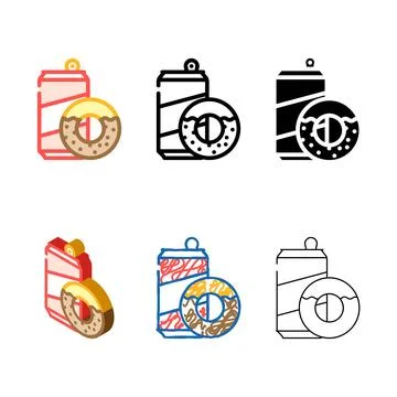 Donuts snack and drink bottle color set icon vector Stock Illustration