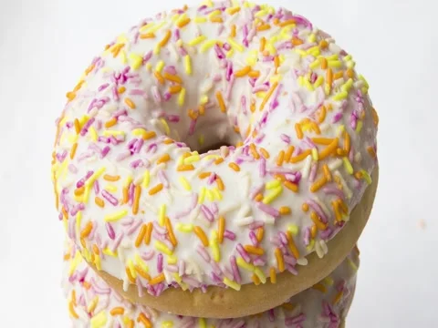 Donuts stacked - tasty and soft. Stock Footage 73461619