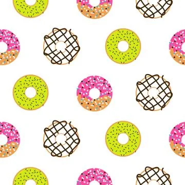 Donuts sugar glazed seamless vector pattern. 스톡 일러스트