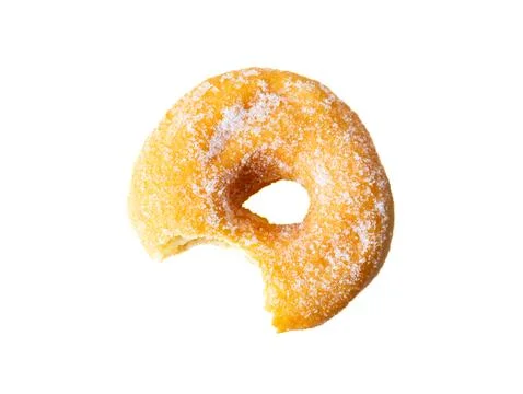 Donuts with sugar sprinkles with bite mark isolated on a white background. Stock Photos
