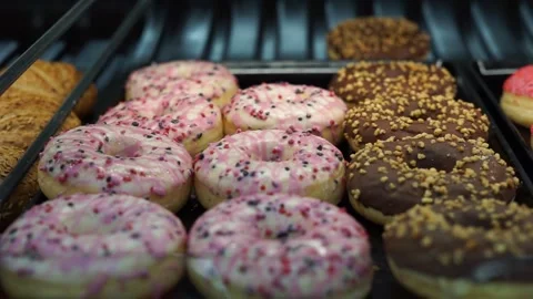 Donuts in the supermarket different donuts Stock Footage 255805208