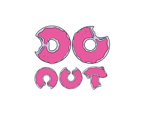 Donuts text typography on white background in vector illustration Stock Illustration