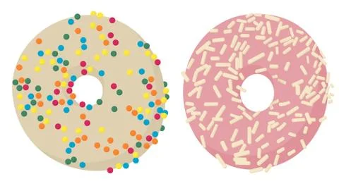 Donuts top view. Glazed donuts or doughnuts set, various colors and tastes Stock Illustration