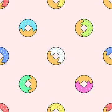 Donuts various colors seamless pattern. Stock Illustration