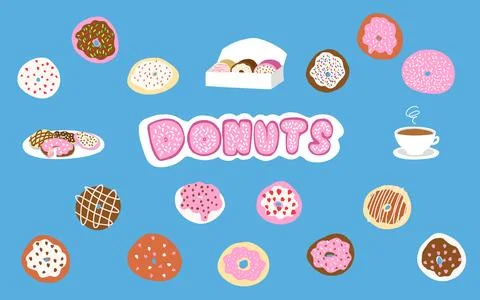 Donuts vector set in cartoon flat style Stock Illustration