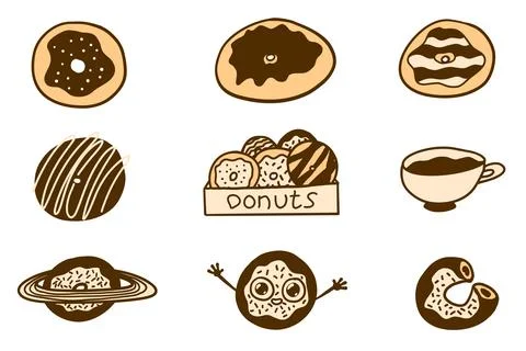 Donuts vector set in cartoon flat style Stock Illustration