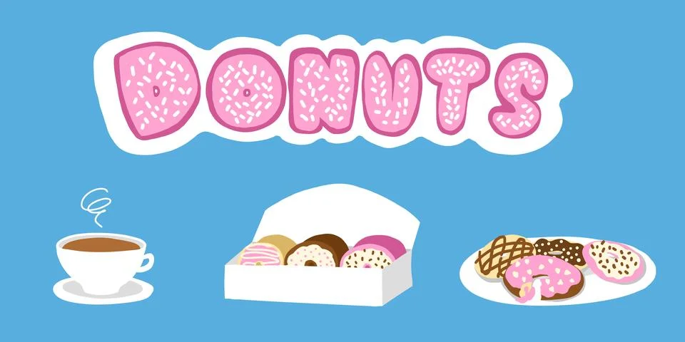 Donuts vector set in cartoon flat style Stock Illustration