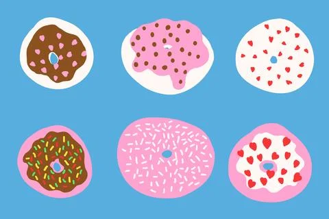 Donuts vector set in cartoon flat style Stock Illustration