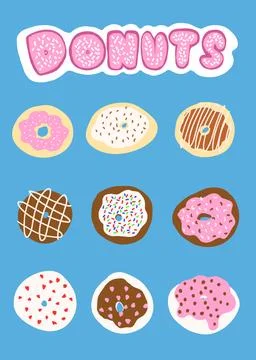 Donuts vector set in cartoon flat style Stock Illustration
