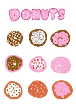 Donuts vector set in cartoon flat style Stock Illustration