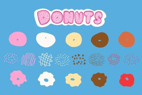 Donuts vector set in cartoon flat style Stock Illustration