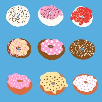 Donuts vector set in cartoon flat style Stock Illustration