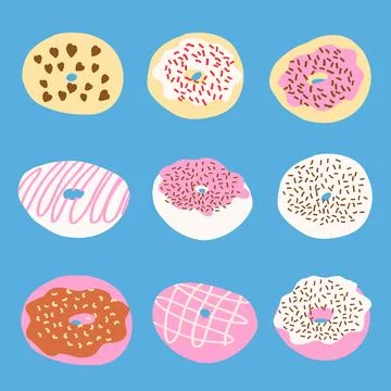Donuts vector set in cartoon flat style Stock Illustration