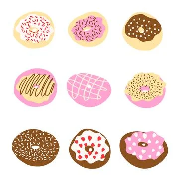 Donuts vector set in cartoon flat style Stock Illustration