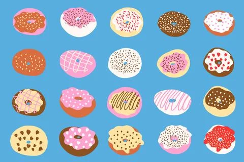 Donuts vector set in cartoon flat style Stock Illustration