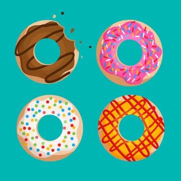 Donuts vector set isolated on green background graphic Stock Illustration